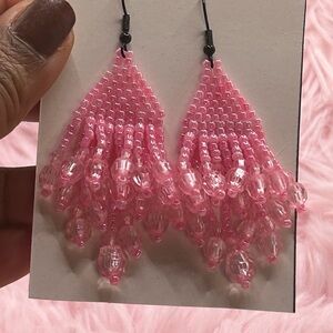 Elegant Pink Beaded Chandelier Earrings